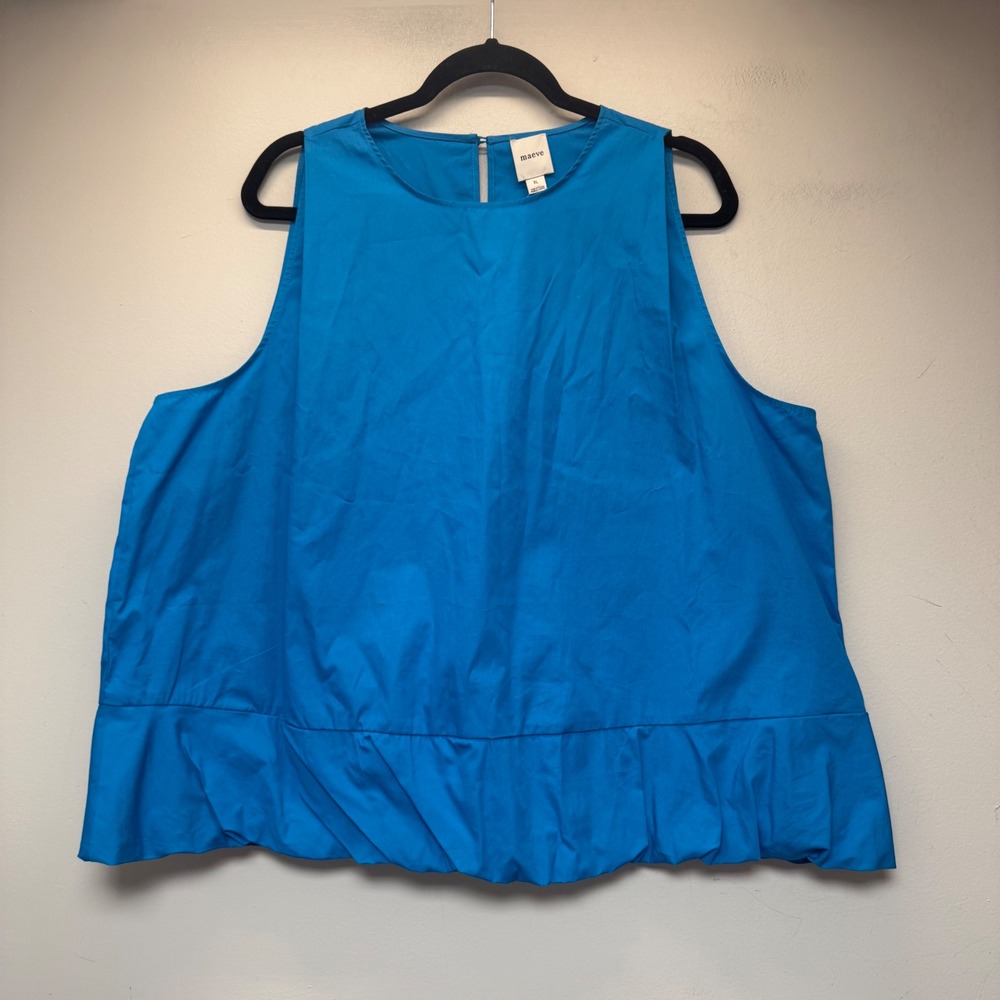 Maeve Sleeveless Top Women XL Blue NEW Bubble Hem Cotton Anthropologie 100388503
